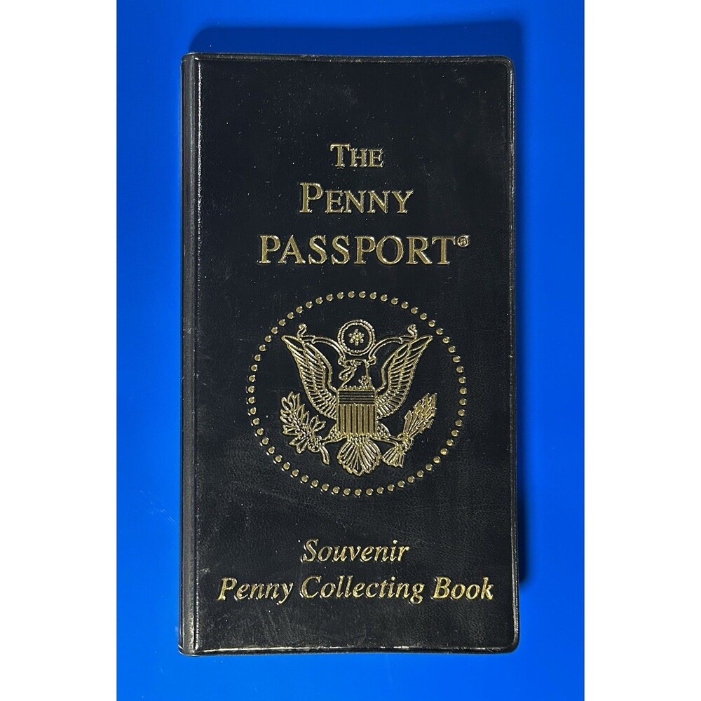 Old Penny Passport Book w/20 Elongated Cents Souvenirs,Black Hills,Dinosaurs +